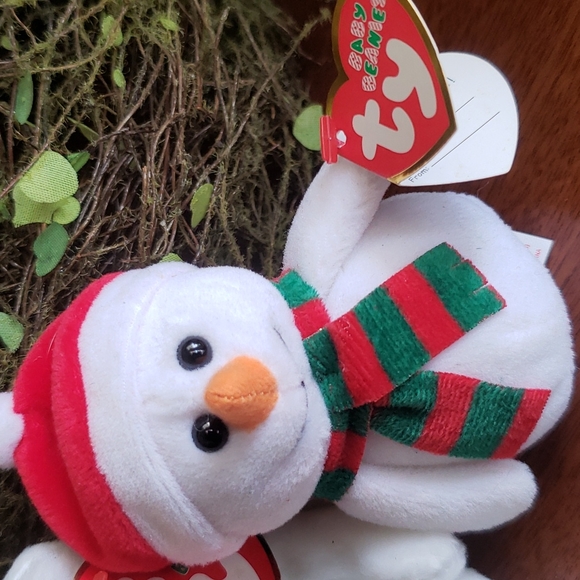 2 TY JINGLE BEANIES Angle Bear Herald White Snowman  snowcap with tags ornaments - Picture 2 of 10